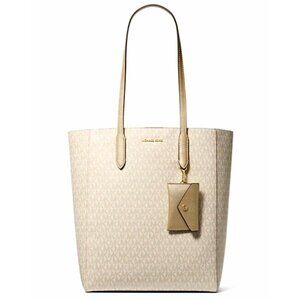New Michael Kors Vincent Large Signature Logo Tote Bag with Coin Pouch Pale Gold